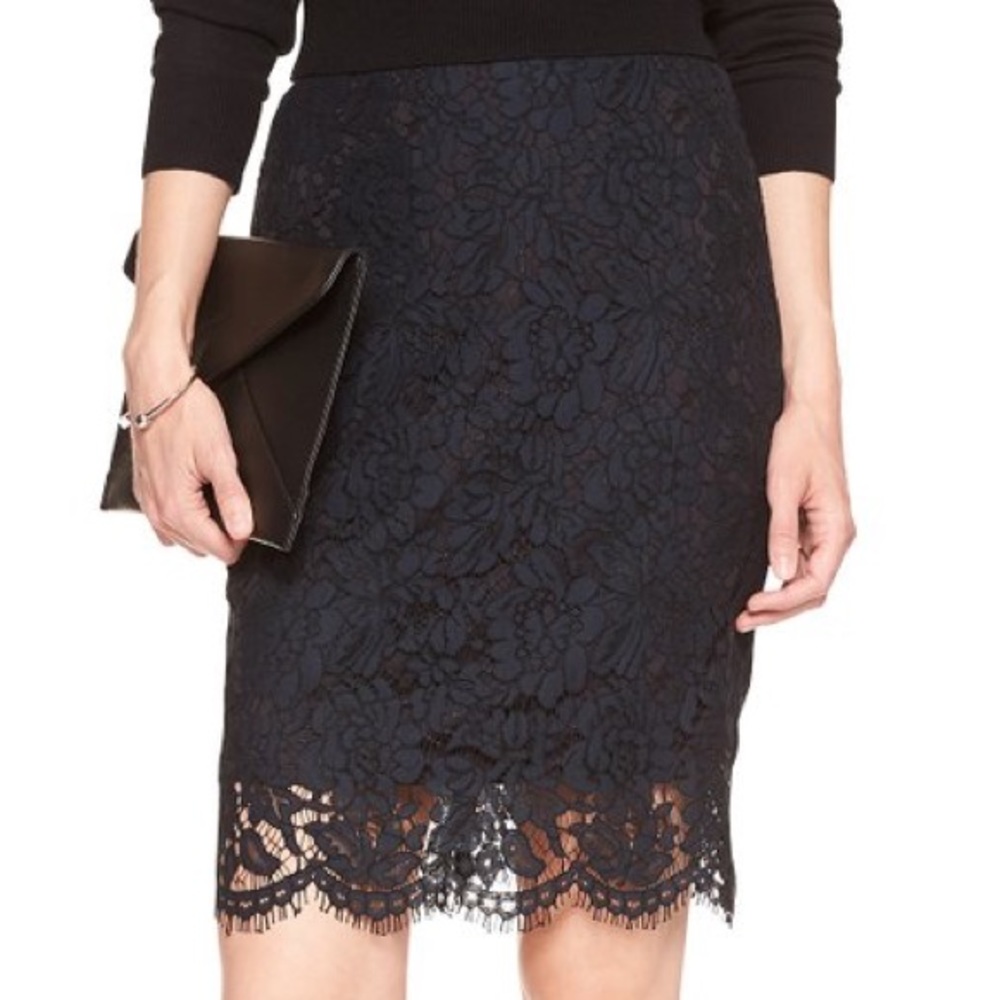 Banana Republic Navy Lace Pencil Skirt